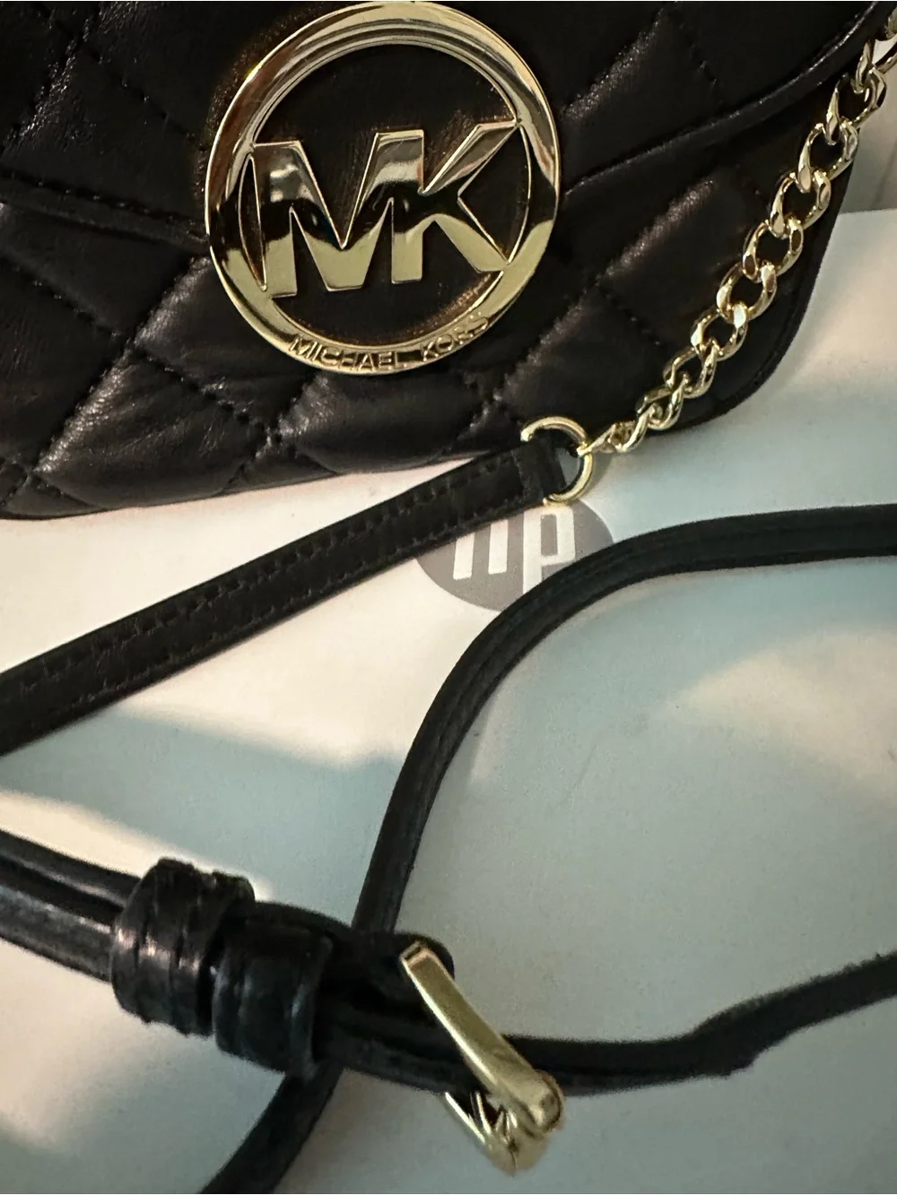 Michael Kors Black Quilted Crossbody with Gold MK Emblem
